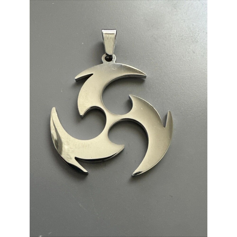 Triple Crescent-Bladed Pendant 24” Chain Stainless Steel Triskelion Spiral